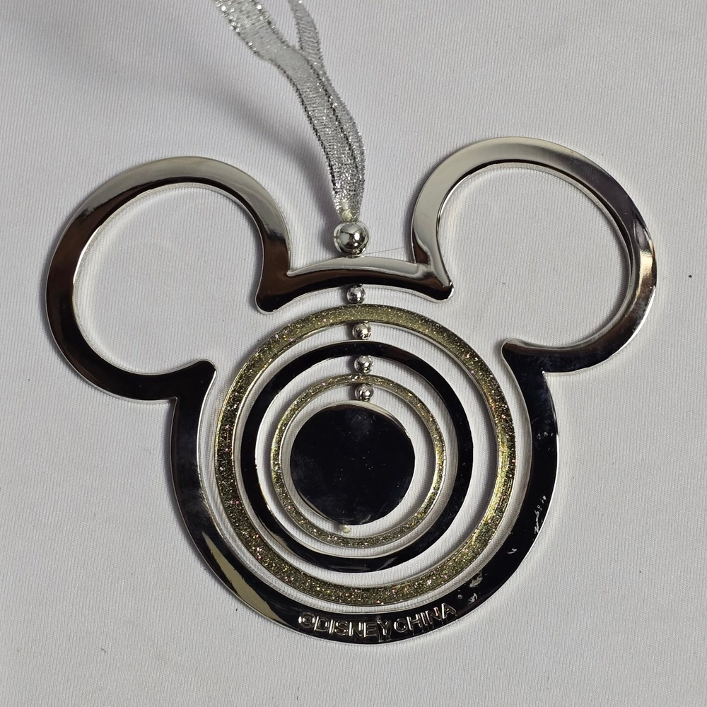 Disney Mickey Mouse Icon Silver Metal Spinning Ring Glitter Christmas Ornament - Picture 4 of 7